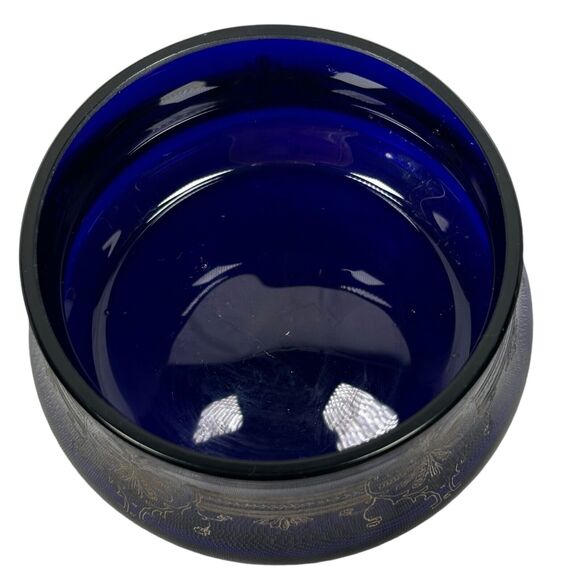 Stephens Portugal Cobalt Blue & Gold Lead Crystal Dish Tableware Decor Bowl 4" - Picture 5 of 9